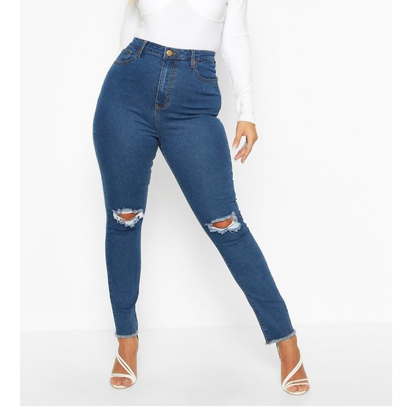 Denim Rip Knee & Frayed Hem Skinny Jeans - Picture 2 of 4